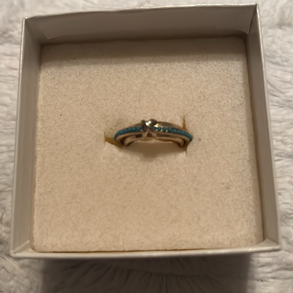Premier Design Gold‎ and Teal Bonded Ring size 6 in its original box.